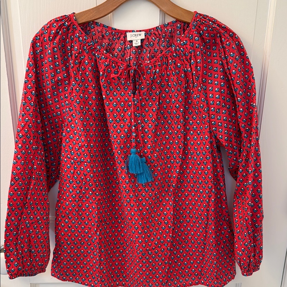 J. Crew, 100% cotton, breezy top with Tassels, Sz Small